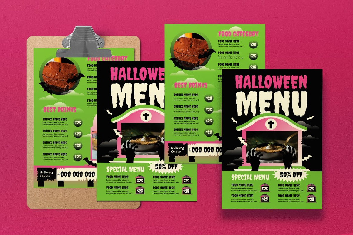 Black Maximalist Halloween Menu, a Flyer Template by graphicook (Photo 4 of 4)