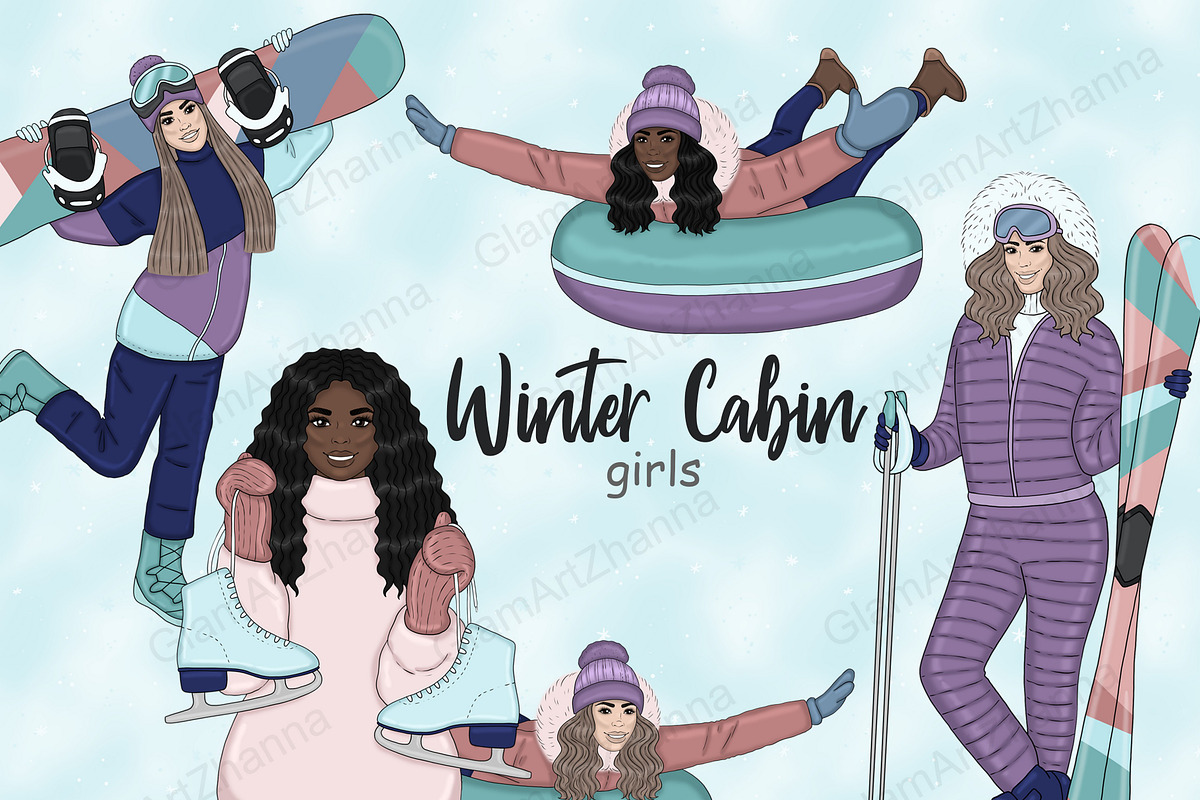 Winter Cabin Girls Clipart, a Person Illustration by GlamArtZhanna (Photo 1 of 5)
