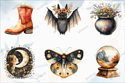 Watercolor Boho Halloween Clipart, an Illustration by designcity5 (Thumbnail 2 of 5)