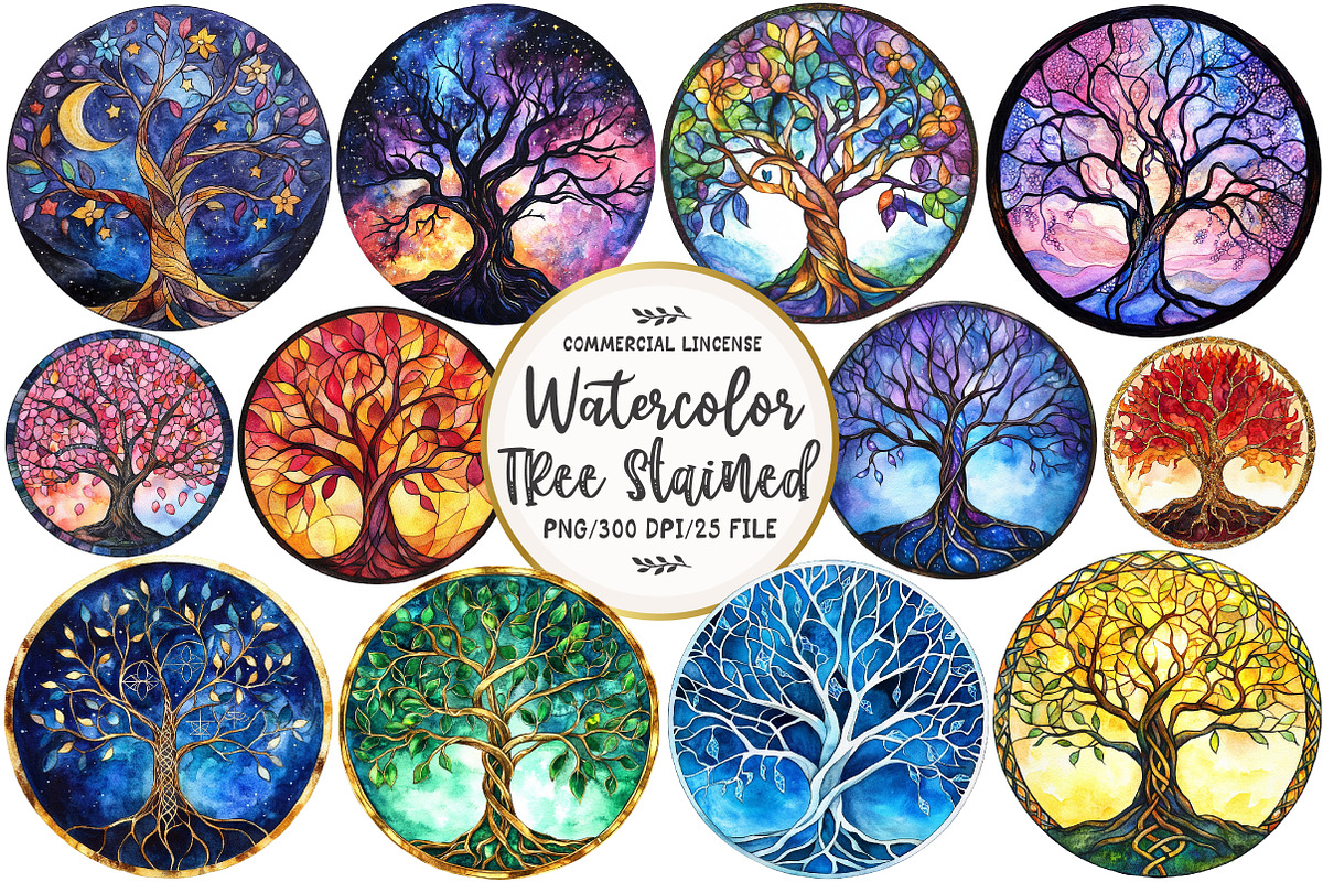 Tree of Life Stained Glass Clipart, an Illustration by OK Design (Photo 1 of 5)