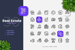 Real Estate Outline Icons, an Outline Icon by Upnowgraphic