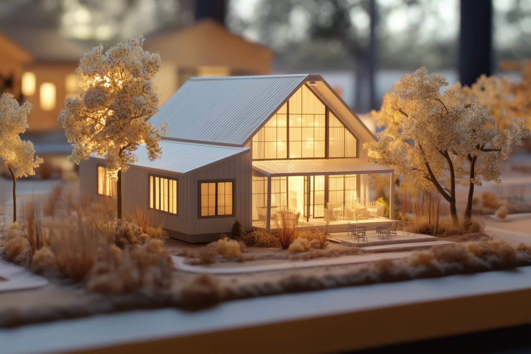 A beautifully crafted architectural model of a modern Barndominium ...
