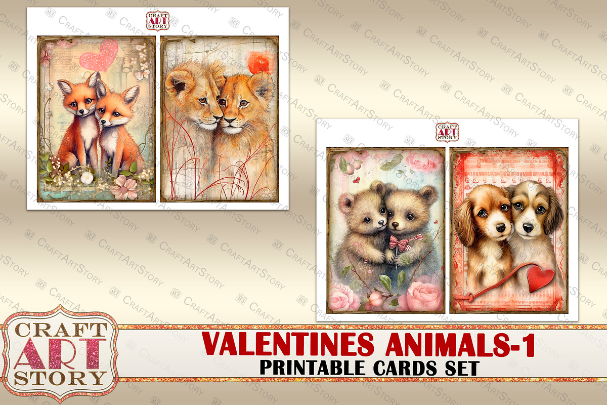 Valentines animals cards set-1, an Animal Illustration by CraftArtStory (Photo 4 of 6)
