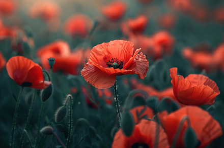 Red poppy flowers on field, a Nature Photo by AlyaAnd