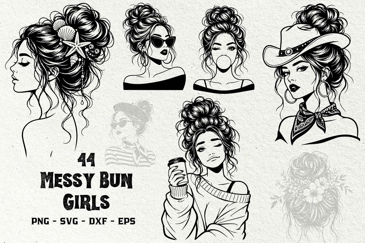 Messy Bun Girl Line Art Graphics, a Person Illustration by DENIDigitalArtSudio (Photo 1 of 6)