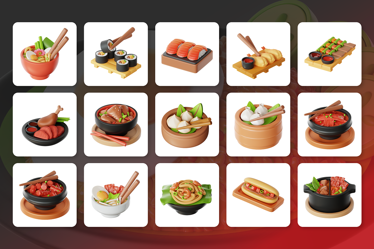 3D Asian Food Icon Set, a Food & Drink 3D Model by Flat Icons (Photo 7 of 8)