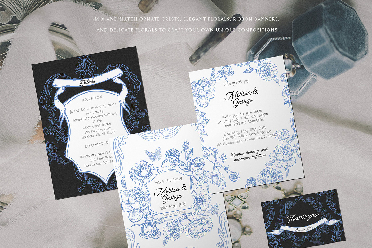 Azure Baroque LineArt, a Decorative Illustration by SunnyAfternoons (Photo 3 of 15)