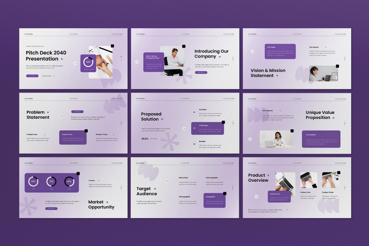 White Purple Gradient Pitch Deck PPT, a Presentation Template by graphicook (Photo 2 of 5)