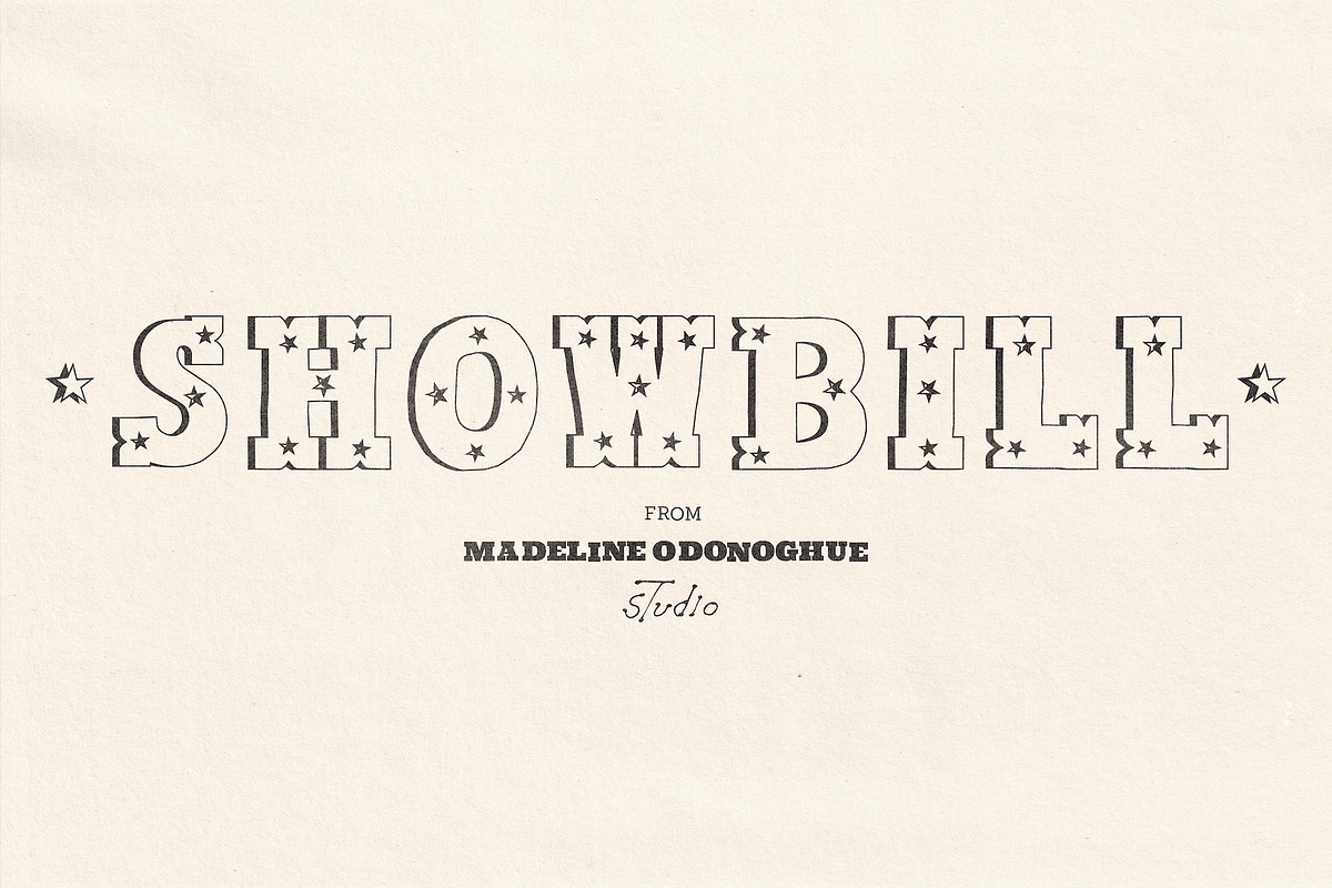 ShowBill Shadow Outline Display Font, a Slab Serif Font by Madeline ODonoghue Design (Photo 1 of 5)