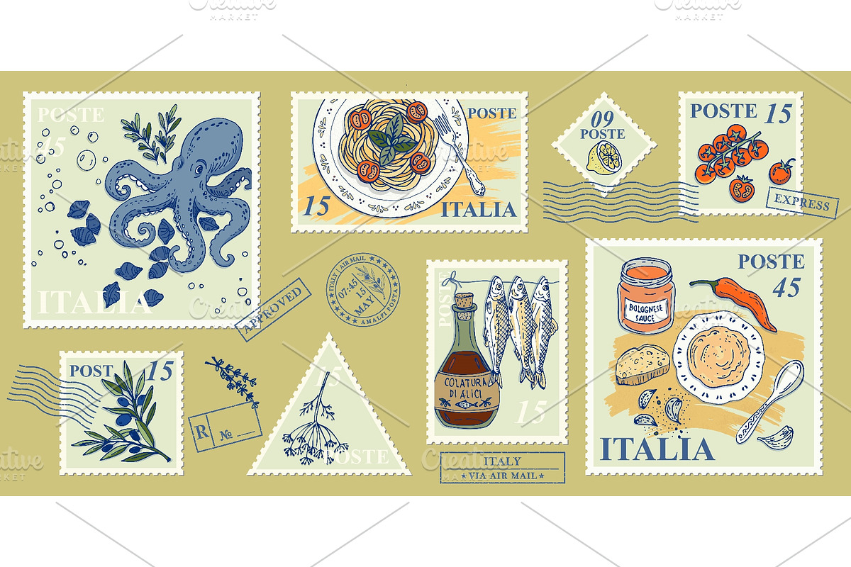 Italian pasta postage stamp, an Object Illustration by Zimages (Photo 1 of 3)