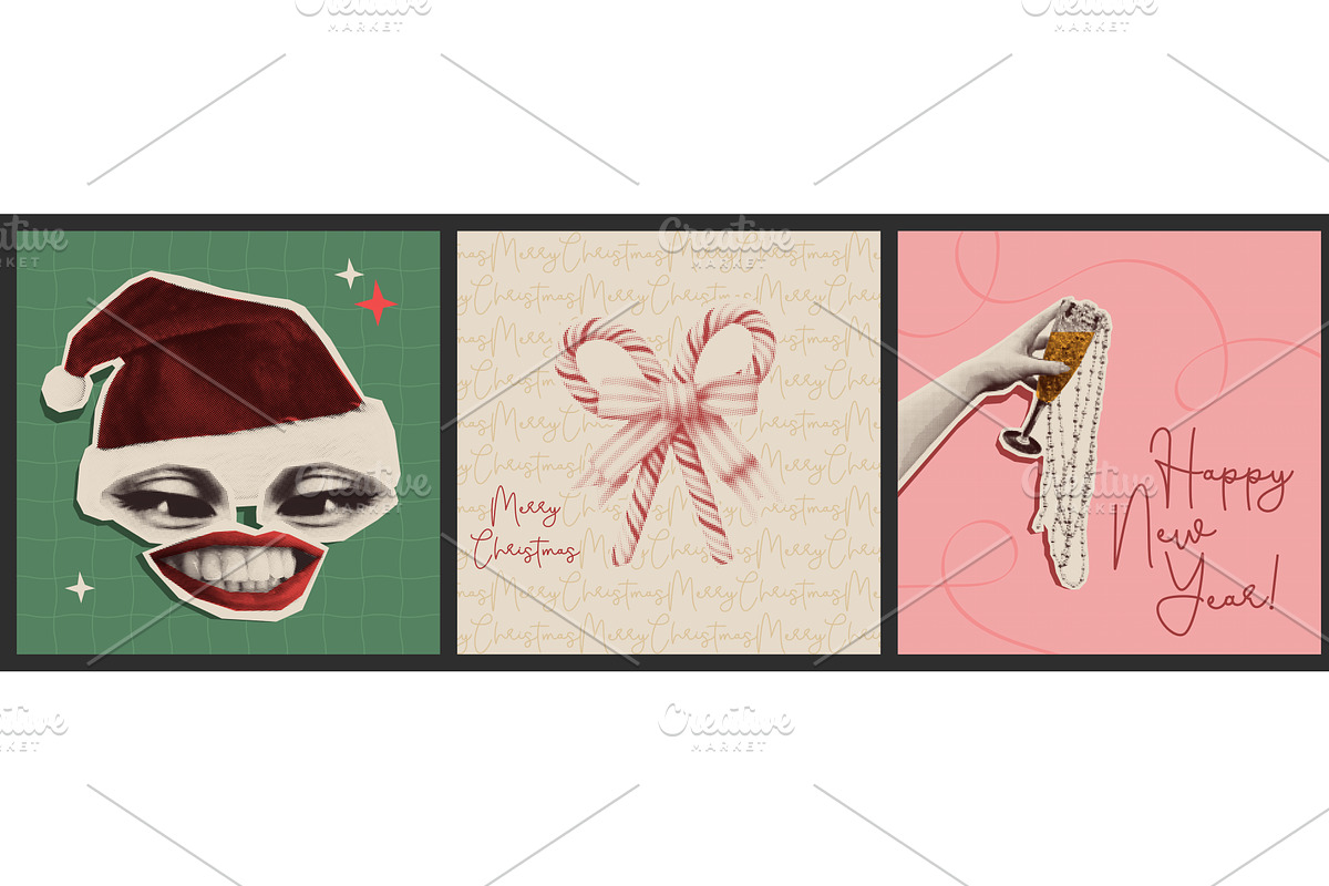 Halftone Christmas cards set with, an Illustration by art PVP - market