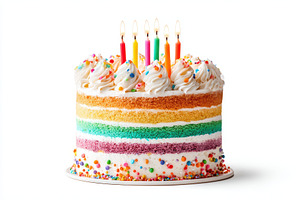 Birthday cake with candles and fruit topping, a Food & Drink Photo by AlyaAnd