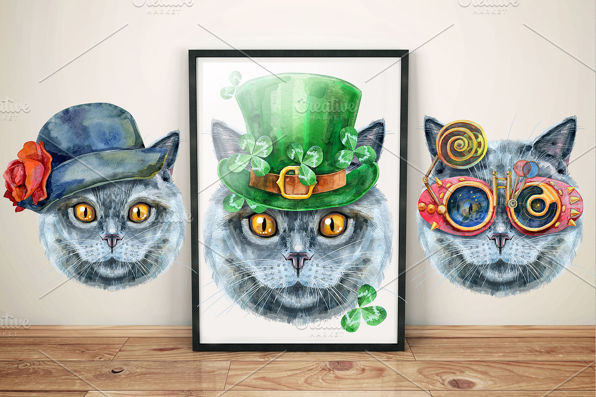 Portraits of British Shorthair cat, an Animal Illustration by Watercolor fantasy (Photo 2 of 6)