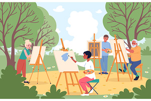 Artists in open air. Plein air in, a Person Illustration by YummyBuum