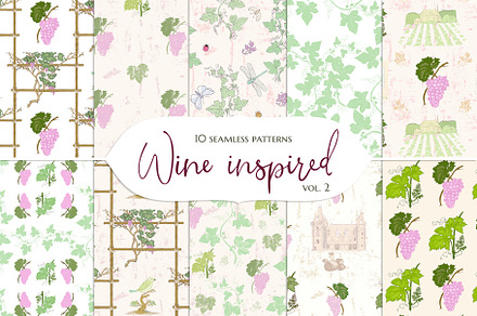 10 Grapevine seamless patterns