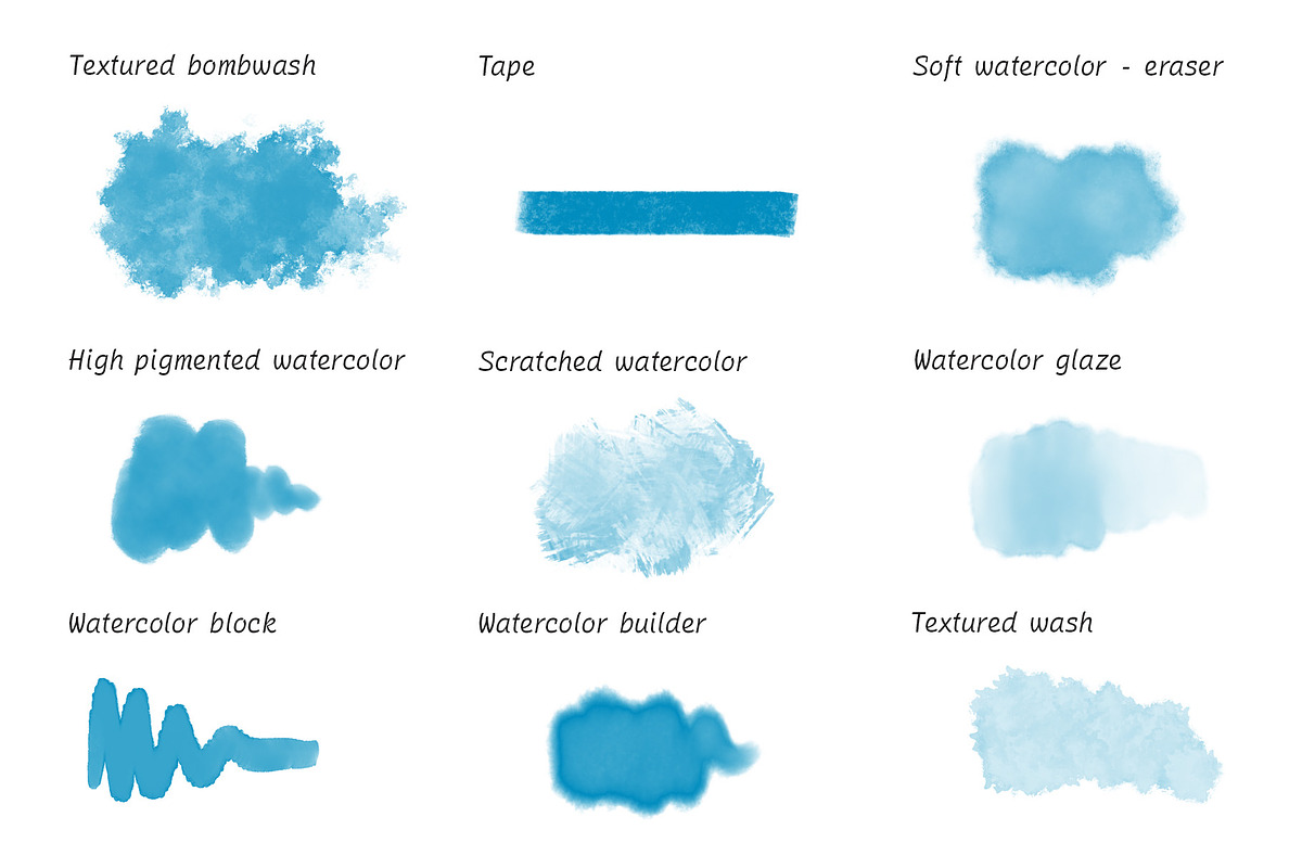 Watercolor 27 Procreate brush pack, a Brush Add-On by Ink by Stefi (Photo 3 of 5)