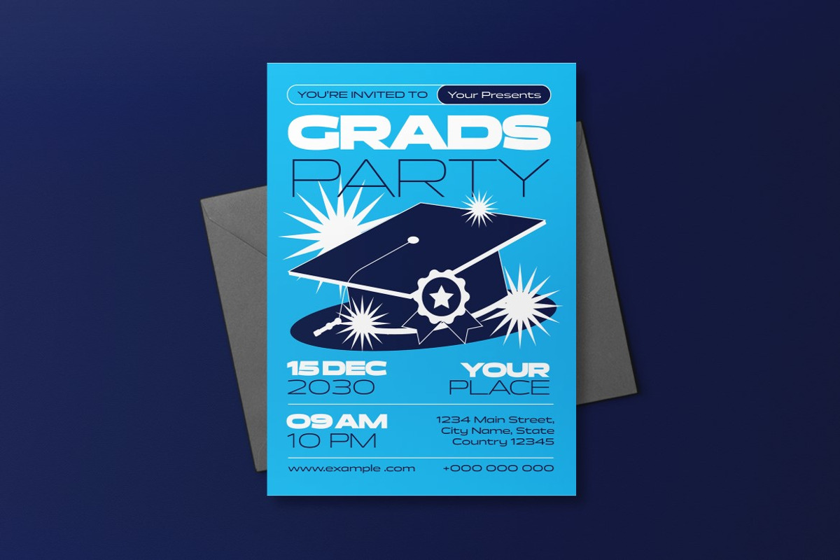 Blue White Graduation Invitation, a Flyer Template by graphicook (Photo 3 of 3)