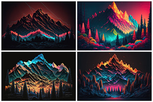 28 Neon Mountain Illustrations In 6K