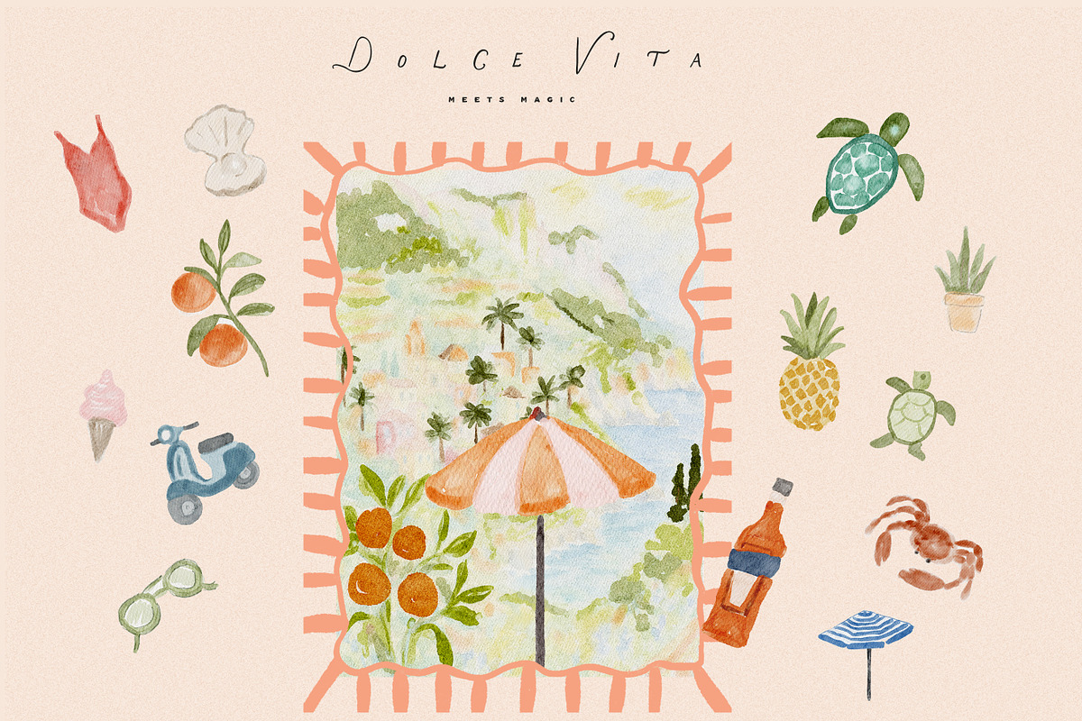 Whimsy Dolce Vita Watercolor Frames, an Object Graphic by Laras Wonderland (Photo 2 of 14)