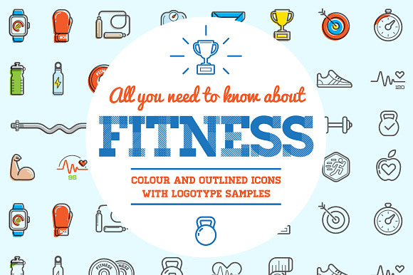 Awesome Fitness Icons And Logo Set