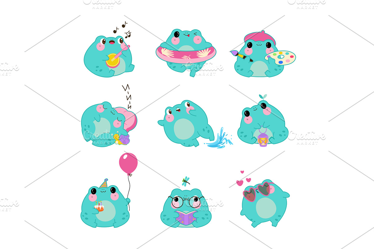 Funny kawaii frogs. Positive toads, an Animal Illustration by Valerie Bodnar