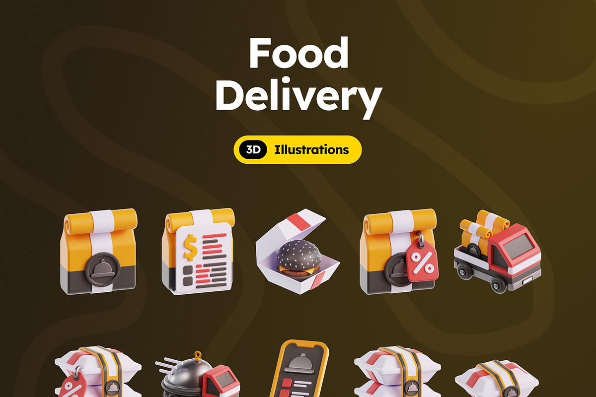 Food Delivery 3D Icons, an Object 3D Model by Rakata Studio (Photo 7 of 7)