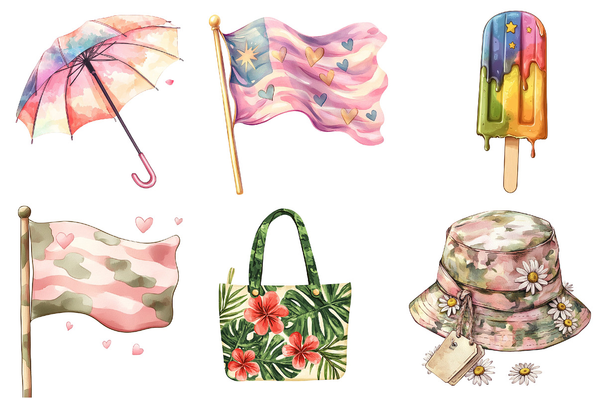Camouflage Summer Clipart Bundle, an Illustration by Watercolor design (Photo 5 of 5)