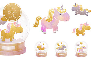 Unicorns & Snowglobe Clipart Set