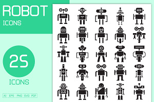 Robot Glyph Icons Set, a Solid Icon by Designfour