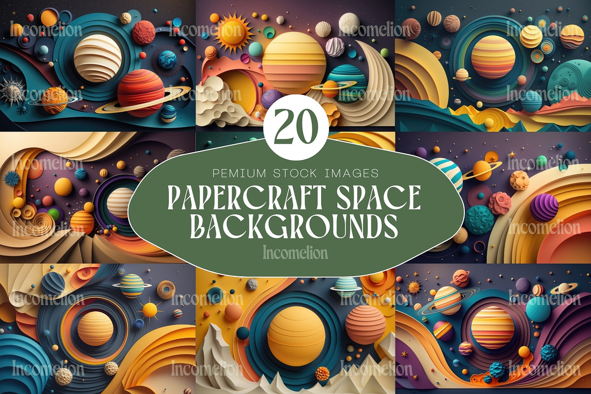 20 Papercraft Space Backgrounds, a Decorative Illustration by Incomelion (Photo 1 of 6)