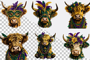 Cute Mardi Gras Highland Cow Clipart, an Illustration by SVGArt (Thumbnail 7 of 7)