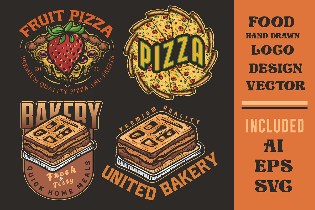 Set of food and drinks logo set, a Branding & Logo Template by Billah Hub