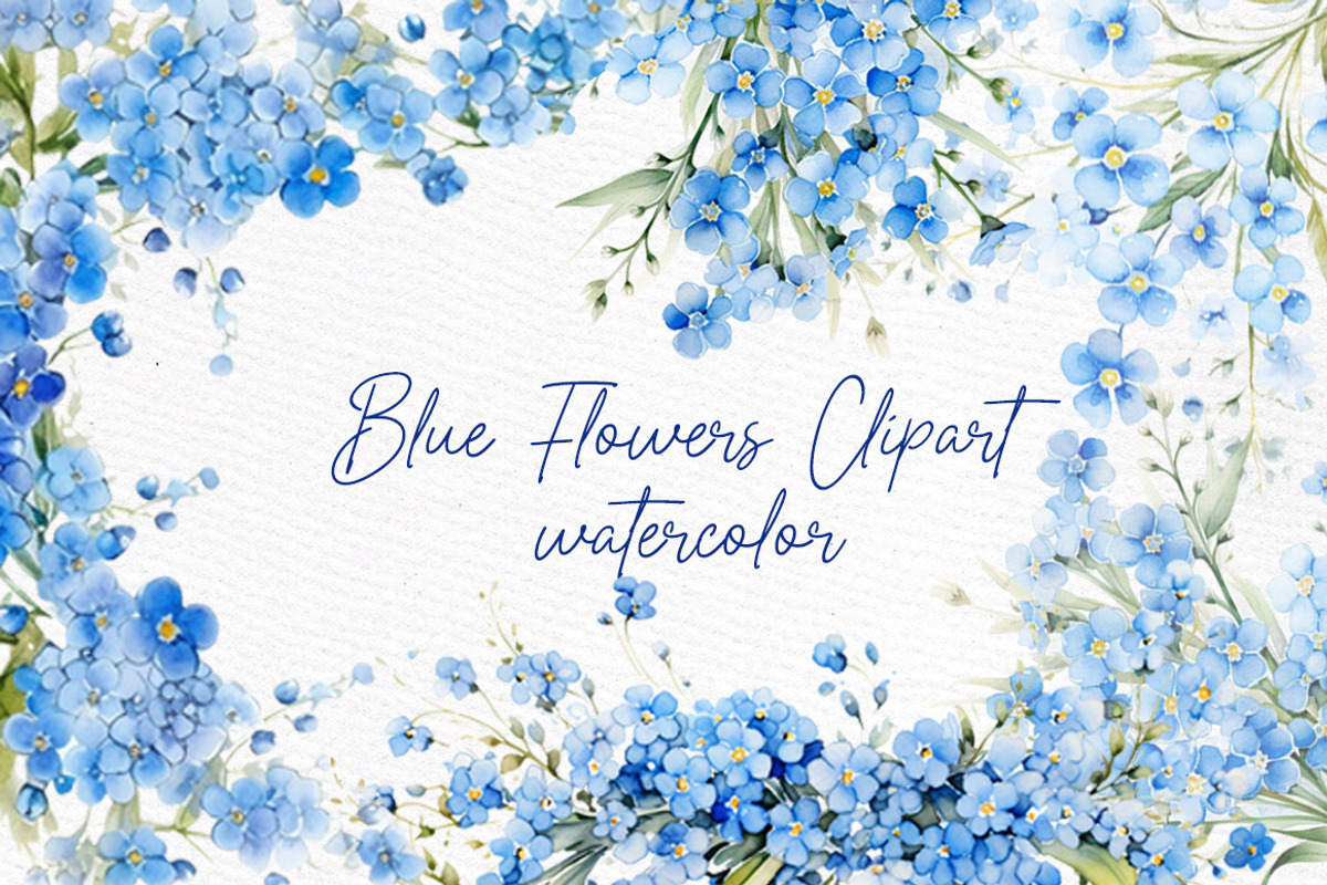 Light Blue flowers Clipart, a Decorative Illustration by LeCoqDesign (Photo 1 of 5)