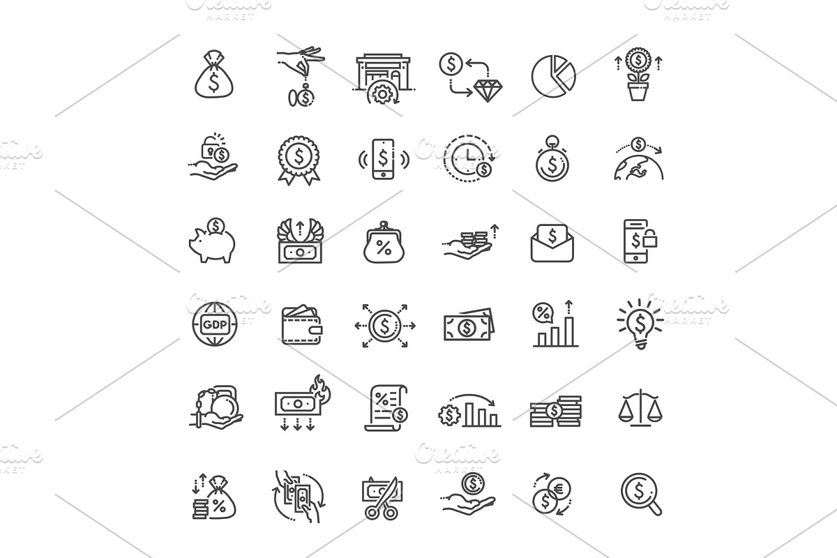 Linear style macro economy icons, a Finance Illustration by Tettygreen