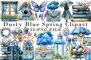 Dusty Blue Spring Clipart, an Illustration by Libby Wishes