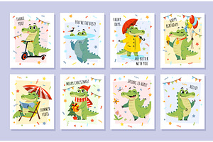 Funny alligator cards. Various, an Animal Illustration by YummyBuum