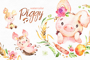 Watercolor Piggy Collection