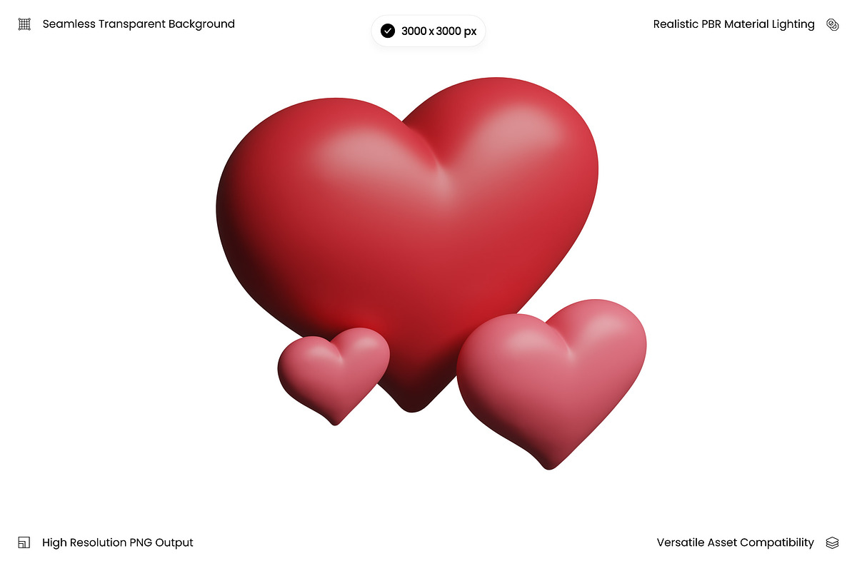 Red Pink Hearts Cluster 3D, an Object 3D Model by Wencory (Photo 2 of 3)