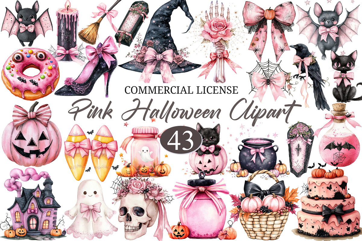 Preppy Pink Halloween Clipart, a Seasonal Illustration by designcity5 (Photo 1 of 5)