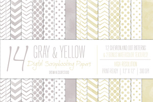 Gray & Yellow Chevron Dot Patterns