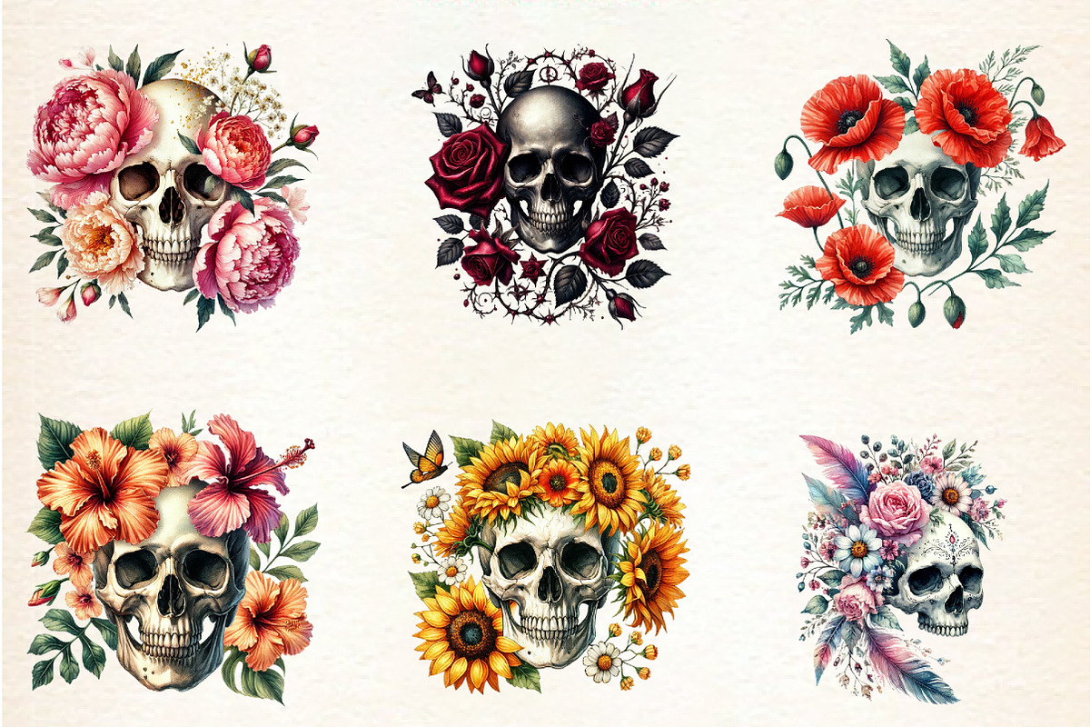 Skull Floral Sublimation Clipart Bun, an Illustration by DreamArtGraphic (Photo 4 of 5)