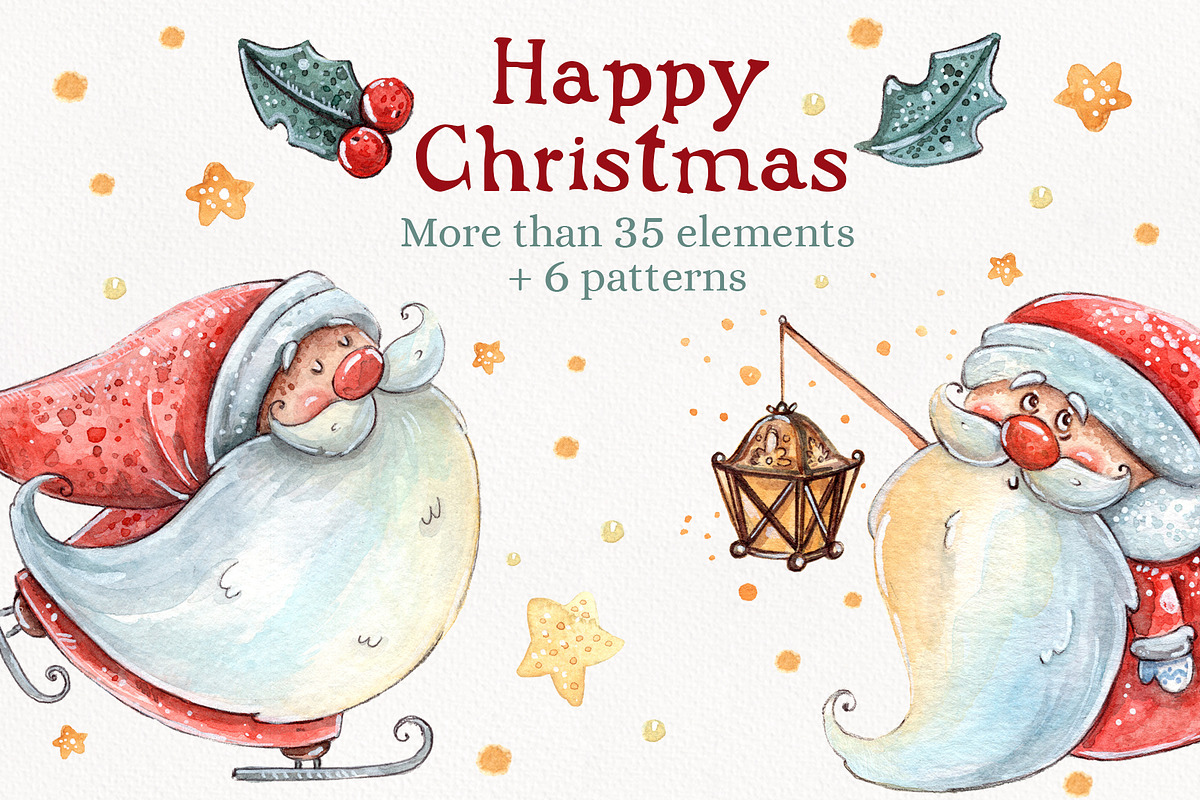 Happy Christmas set +6 patterns, a Decorative Illustration by Kristina Crocus (Photo 1 of 4)