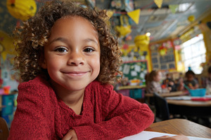 Smiling girl in classroom setting, a Photo by Beautiful things