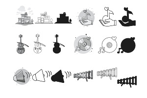 Music Icons Outline Silhouette Set 2