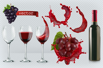 Red wine, dessert wine, vector icons