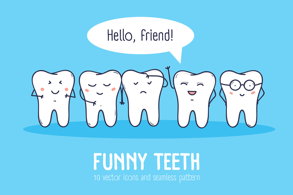 Funny teeth set, seamless pattern, a Healthcare Illustration by Good Studio (Photo 1 of 4)