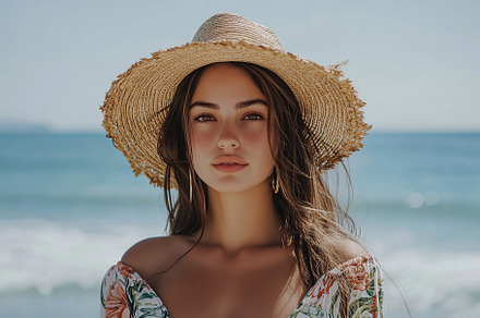 Woman enjoys a summer day walking along the ocean beach, a Person Photo by AlyaAnd