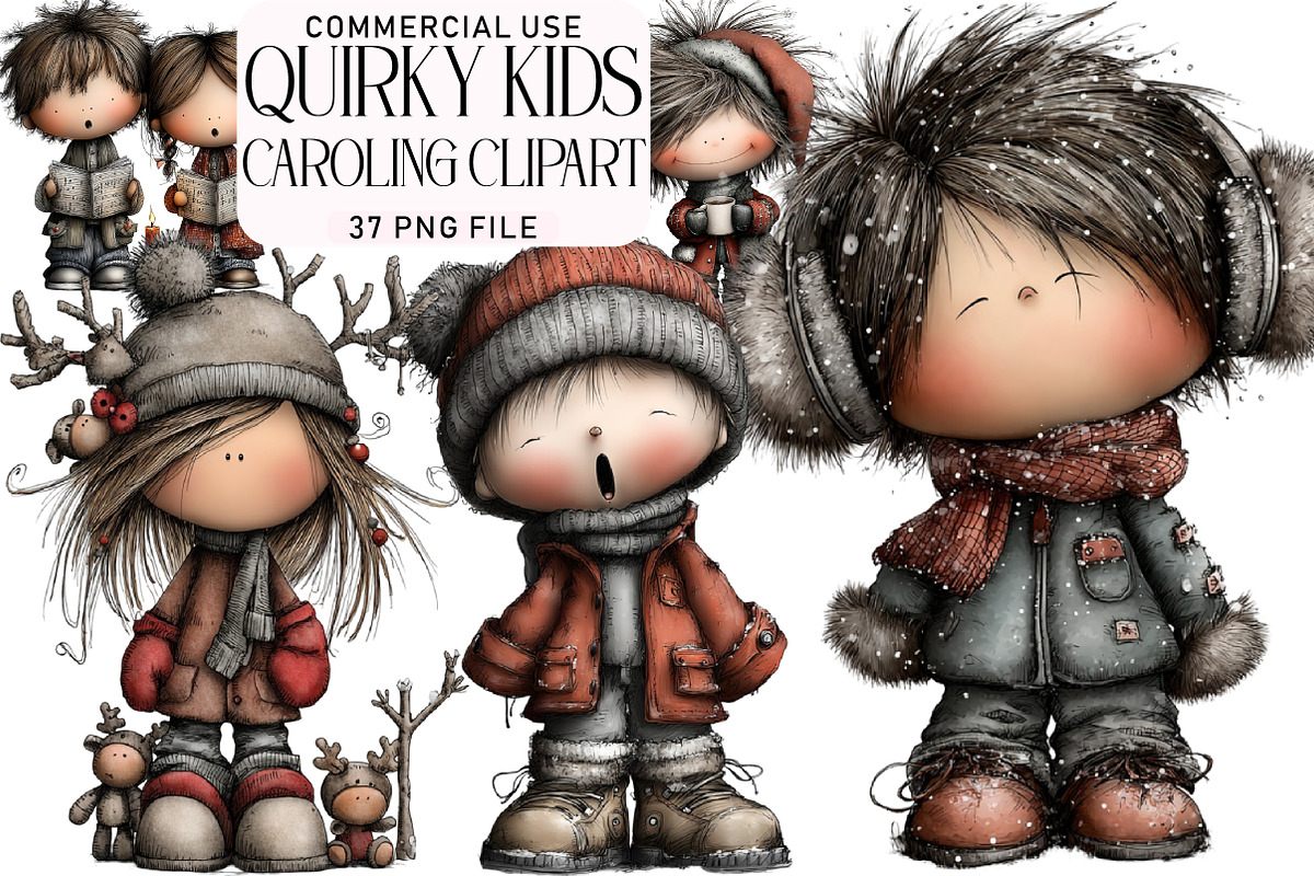 Quirky Christmas Kids Caroling Clipa, an Illustration by Daily.Designs (Photo 1 of 5)