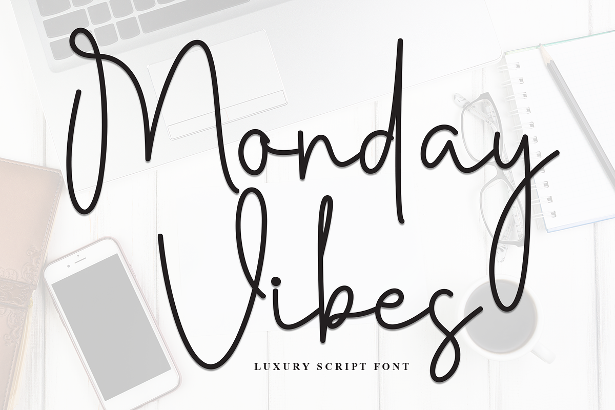 Monday Vibes | Script Font, a Handwritten Font by Scratchones (Photo 1 of 8)