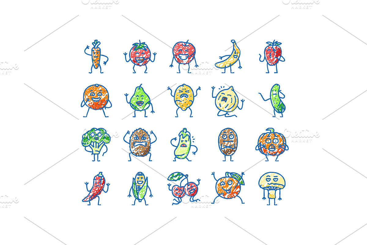 fruit character funny food icons, an Object Illustration by pikepicture